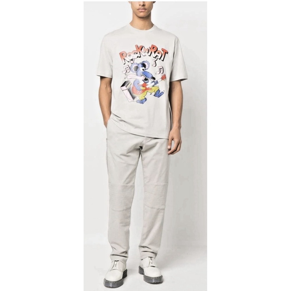 Moschino Size 46/ US 36 "Rock'n'Rat" Organic Cotton Graphic T-shirt Light Gray